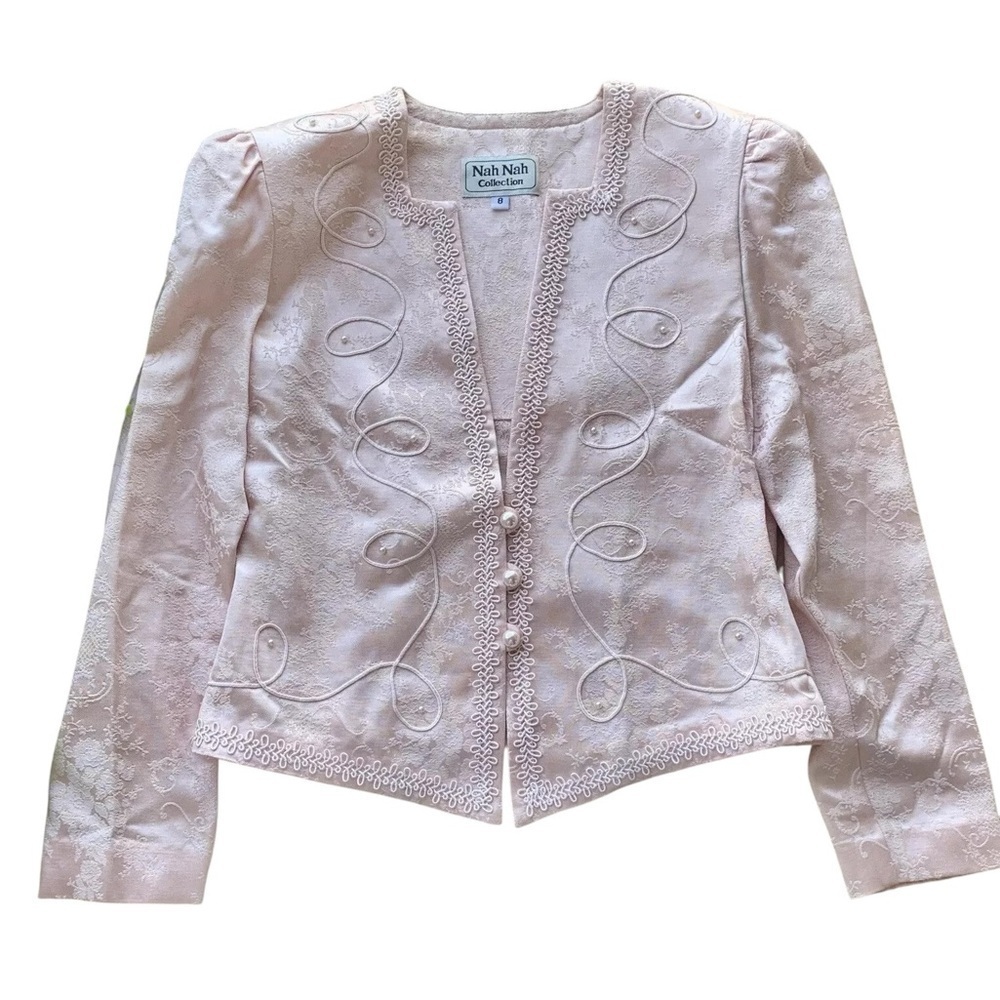 Vtg Nah Nah Collection Beaded Applique Floral Formal Jacket Pastel Pink Size 8